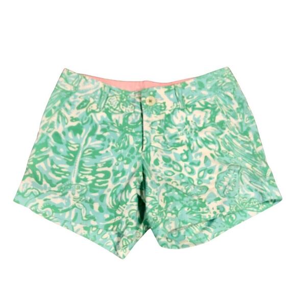 Lilly Pulitzer Pants - Lilly Pulitzer Callahan Shorts 00 Green Blue White Pockets Flat Front